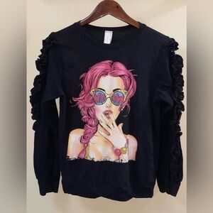 Topia Medium Ruffle Sleeves WOW Graphic Tshirt Size Large